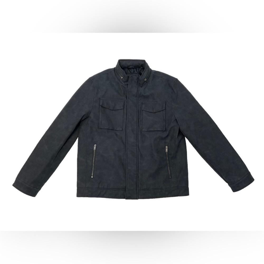 SOLD Dockers Mens Faux Leather Military Jacket Navy Blue Men’s Size Large